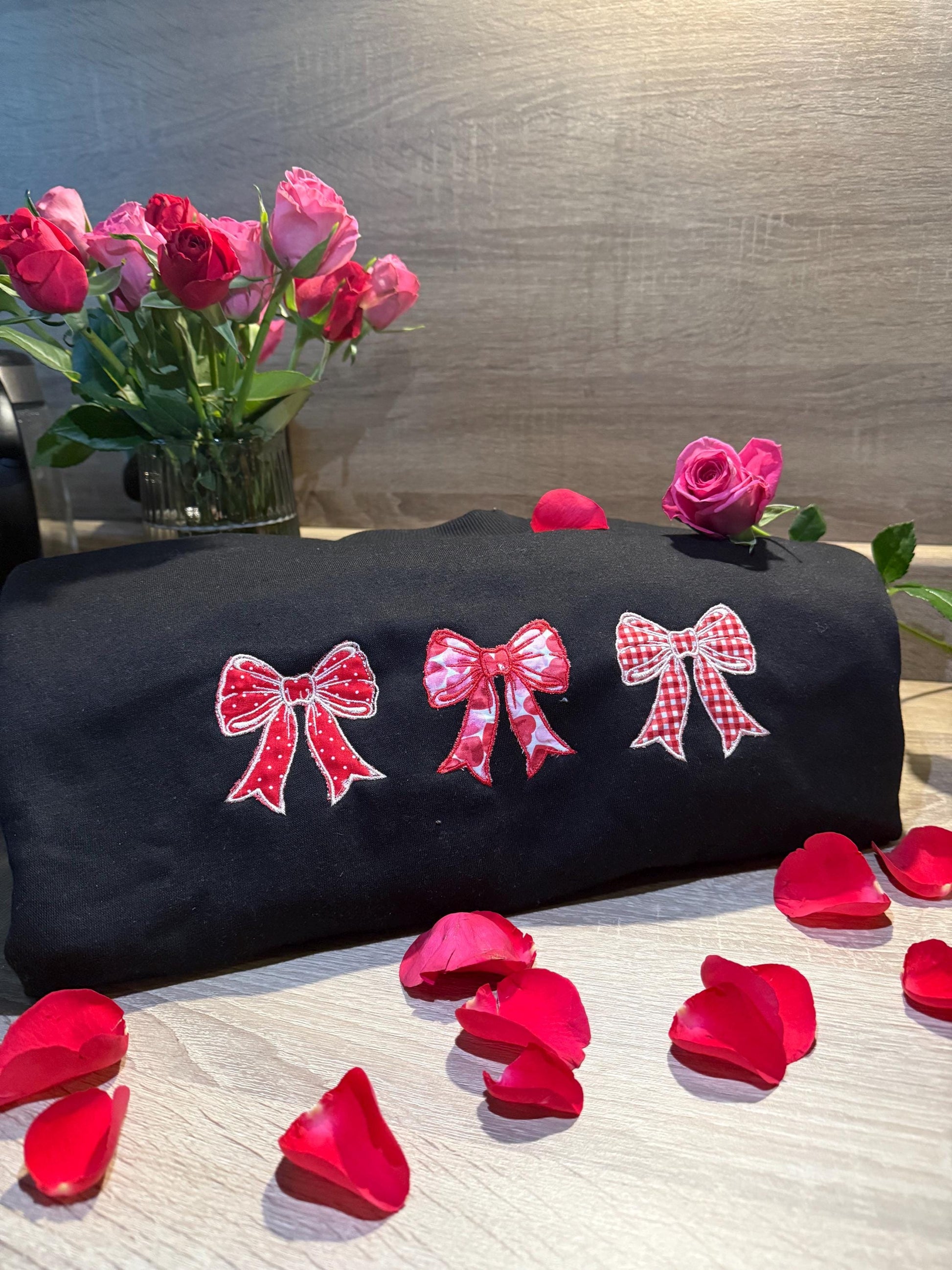 Coquette Embroidered Appliqué Bow Sweatshirt