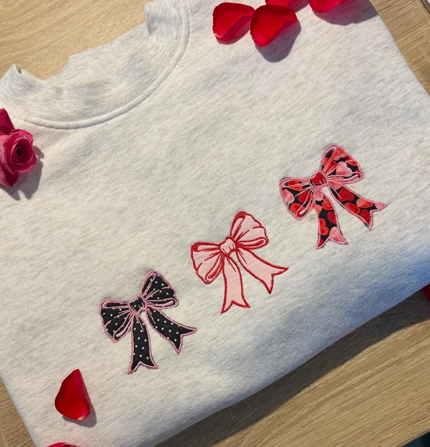 Coquette Embroidered Appliqué Bow Sweatshirt