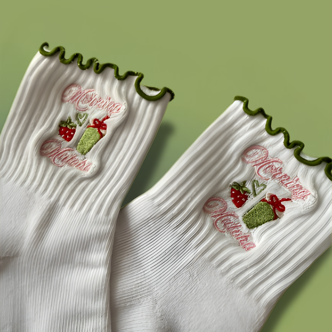Morning Matcha Embroidered Pilates Socks