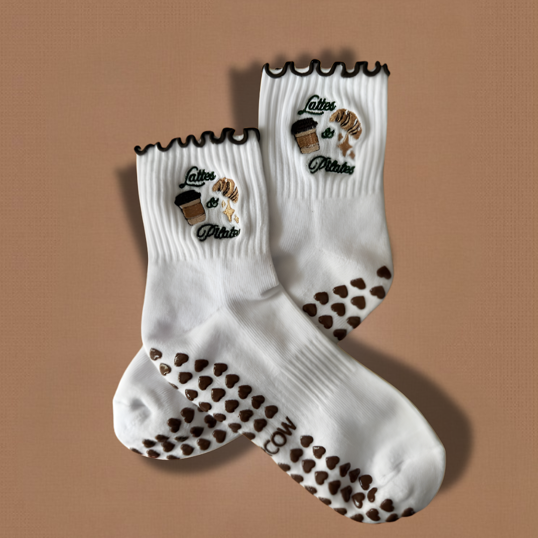 Lattes & Pilates Embroidered Pilates Socks