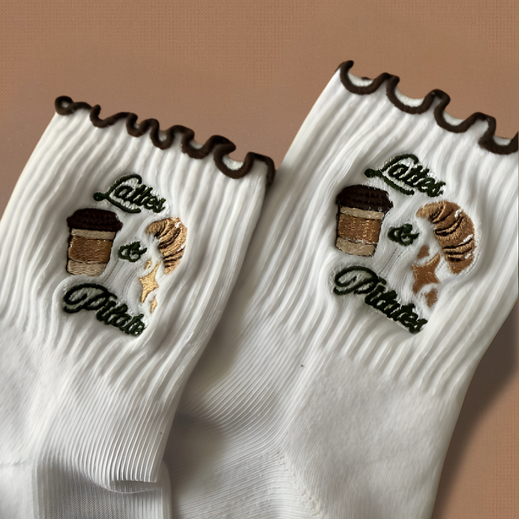 Lattes & Pilates Embroidered Pilates Socks